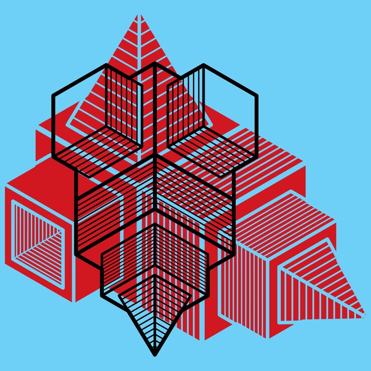 Vector vector de ingeniería 3d, forma abstracta hecha con cubos y formas geométricas.