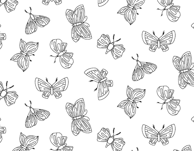 Vector de insectos polilla patrón estilo de línea ilustración garabatos vector patrón en un transparente
