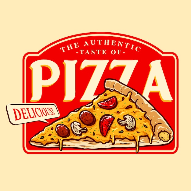 Vector de insignias de logo de pizza deliciosa