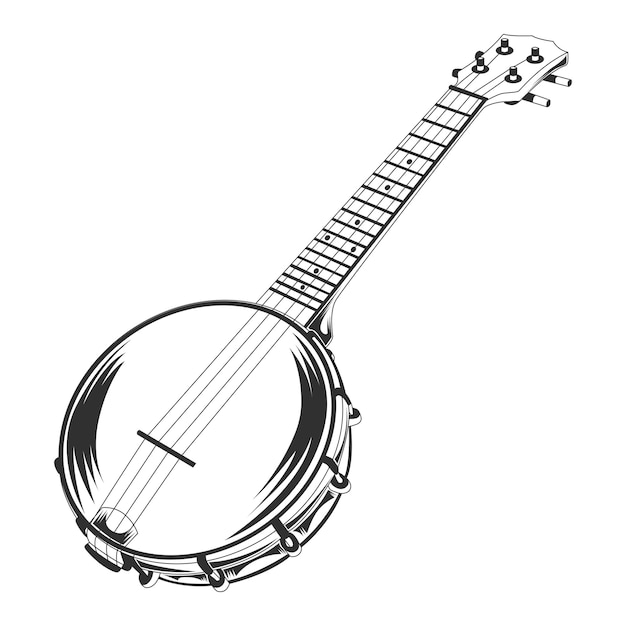 Vector de instrumento de banjo retro, ilustración de stock de instrumento de banjo vintage