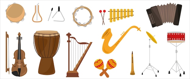 Vector vector de instrumentos musicales ilustración vectorial de dibujo manual de instrumentos musicales
