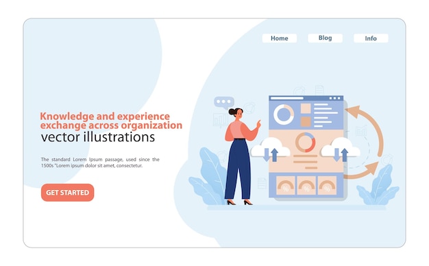 Vector de intercambio de conocimientos organizativos una escena ilustrativa de un profesional que facilita
