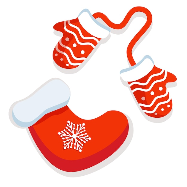 Vector invierno Navidad y año nuevo rojo mitones y calcetines para regalos