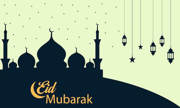 Vector islámico de Eid mubarak con fondo de tarjeta de felicitación de la mezquita para diseño gráfico