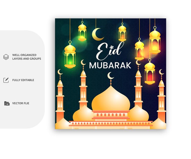 vector islámico eid mubarak plantilla de publicación social con buen fondo