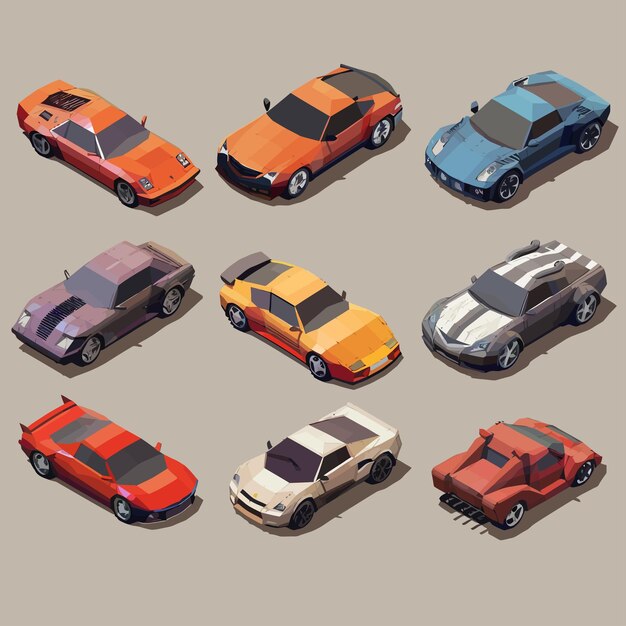 Vector vector_isométrico_bajo_poly_car_icon_set