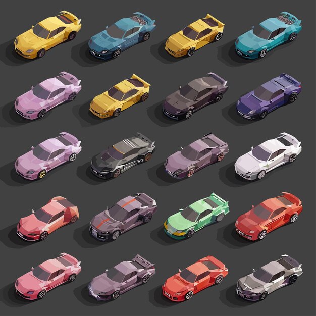 Vector vector_isométrico_bajo_poly_car_icon_set