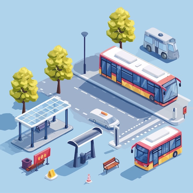 Vector vector_isométrico_bus_stop_concept_objects_set (conjunto de objetos)