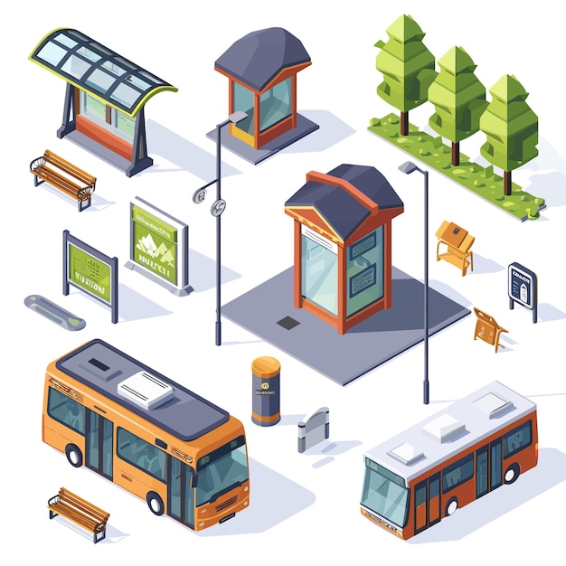 Vector_isométrico_bus_stop_concept_objects_set (conjunto de objetos)