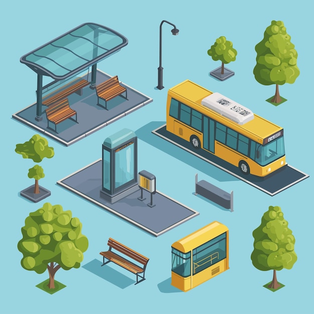 Vector_isométrico_bus_stop_concept_objects_set (conjunto de objetos)