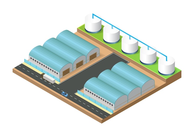 Vector isométrico del edificio de la planta de energía geotérmica