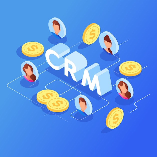 Vector de isométrico de gestión de relación de cliente