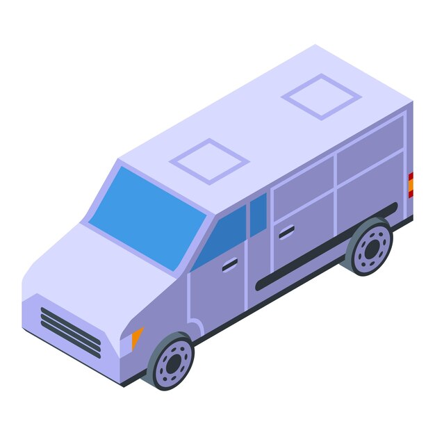 Vector isométrico del icono del autobús de traslado a casa Paquete de servicio Almacenamiento de entrega