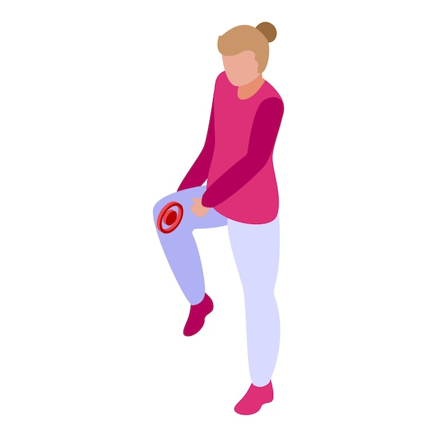 Vector isométrico del icono de lesión de rodilla de la mujer Salud deportiva Atención clínica