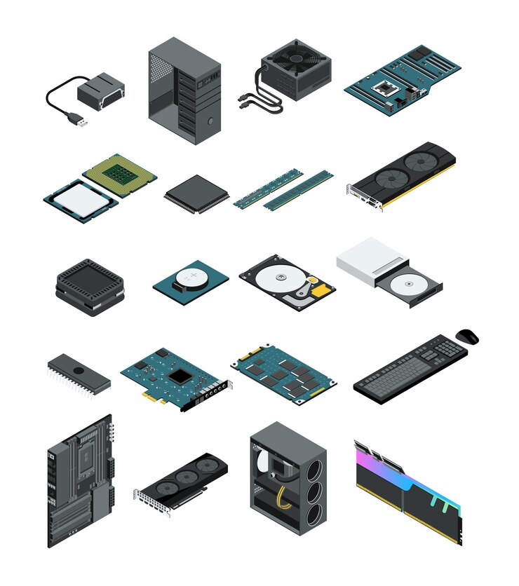 Vector vector isométrico de la parte de la computadora sobre un fondo blanco.