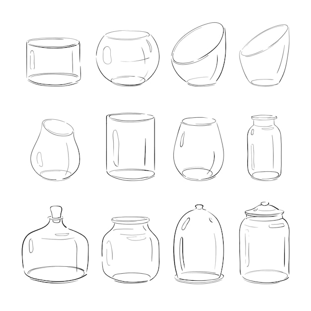 Vector jarrones vacíos frascos botellas y acuarios aislados en blanco