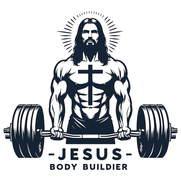 El vector de jesús en el gimnasio el vector de la gimnasia del levantamiento de pesas cristiano divertido