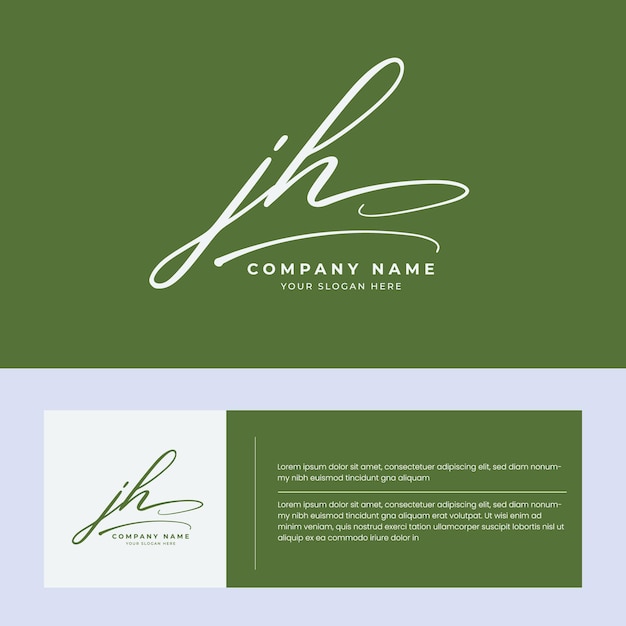 Vector jh letra inicial de escritura a mano y logotipo de la firma
