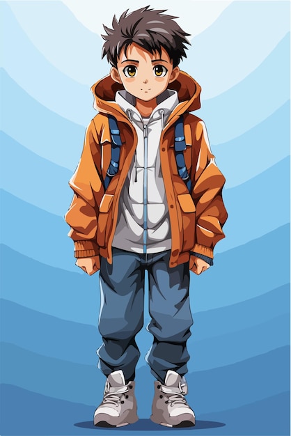 Vector vector joven anime estilo personaje vector diseño de ilustración manga anime niño