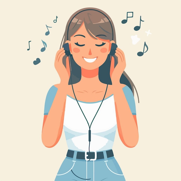 Vector vector de una joven feliz escuchando música