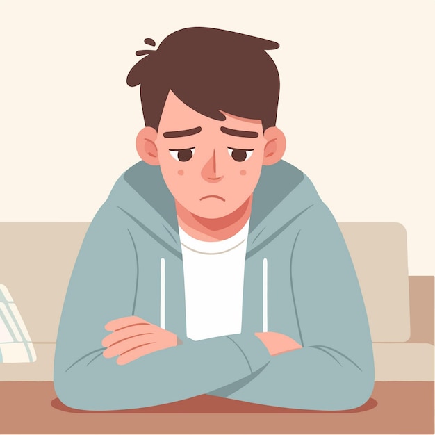 vector joven con rostro triste