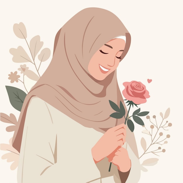 vector de una joven sonriente sosteniendo flores