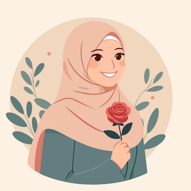 vector de una joven sonriente sosteniendo flores