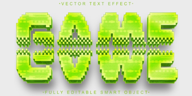 Vector vector de juego de píxeles de arcade efecto de texto de objeto inteligente totalmente editable