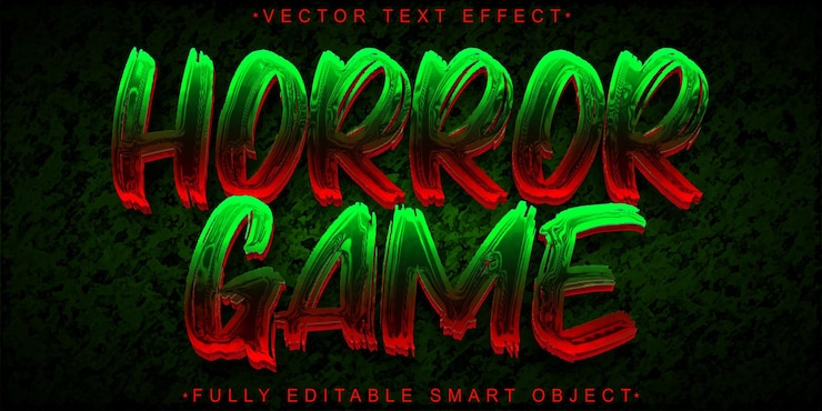 Vector vector de juego de terror efecto de texto de objeto inteligente totalmente editable