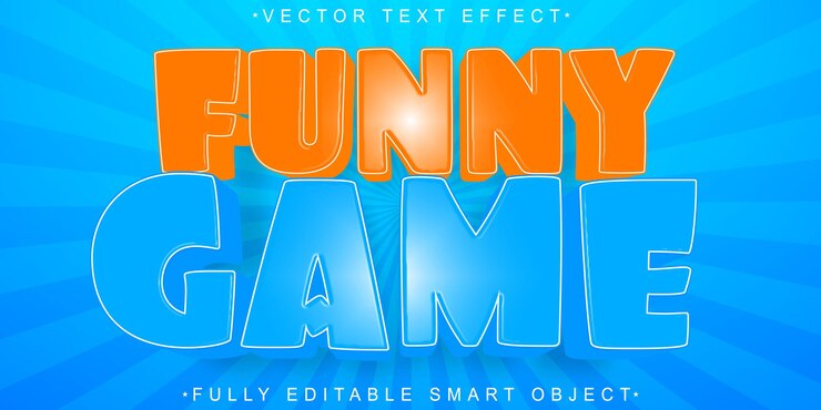 Vector vector de juegos divertidos de dibujos animados objeto inteligente totalmente editable efecto de texto