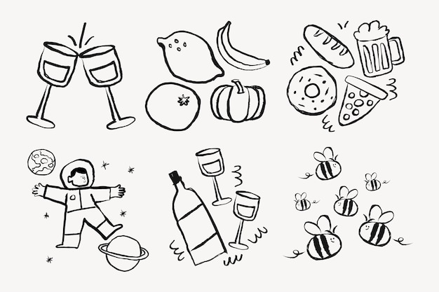 Vector de juegos de doodle de pegatinas para fiestas