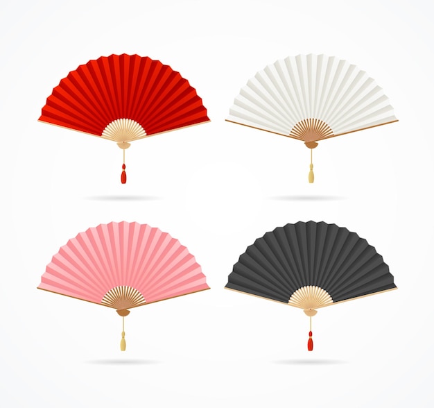 Vector de juegos de ventiladores de mano asiáticos de color 3D detallados y realistas