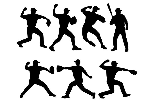 Vector de jugador de pelota de base en varias posturas