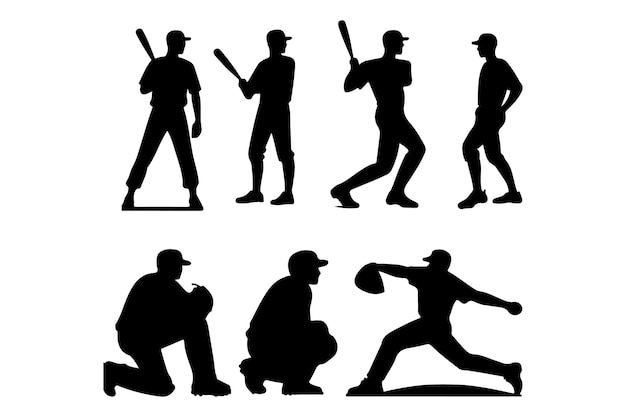 Vector de jugador de pelota de base en varias posturas