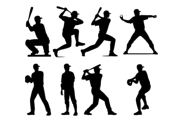 Vector de jugador de pelota de base en varias posturas