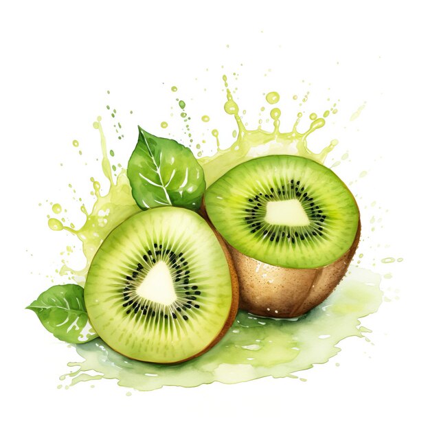 Vector vector de jugo de kiwi acuarela geométrica plana de fondo blanco iso