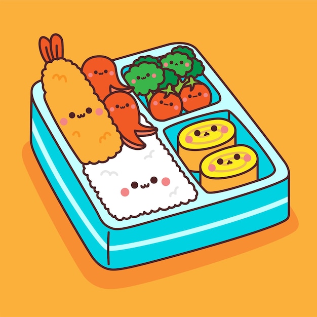 Vector kawaii bento lonchera japonesa ilustración