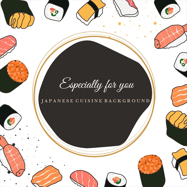 vector, kawaii, sushi, cartel, ilustración