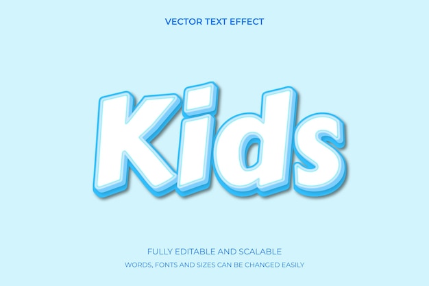 Vector Kids 3d efecto de texto editable en negrita