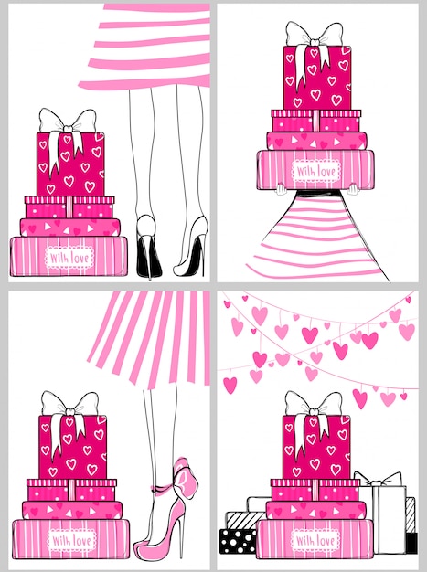 Vector kit de moda tarjetas de felicitación románticas