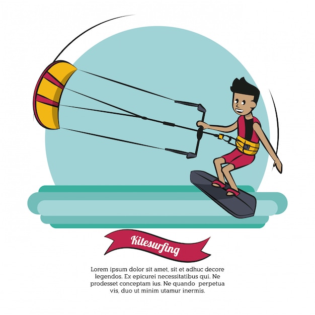 Vector vector de kitesurf de infografía de deportes acuáticos