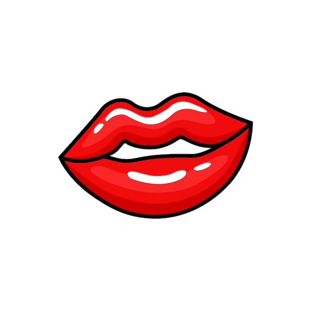 Vector de labios rojos plano aislado sin fondo con contorno negro Ilustración vectorial
