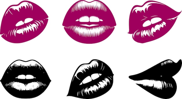 Vector de labios y silueta de la mujer