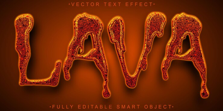 Vector vector de lava caliente efecto de texto de objeto inteligente totalmente editable