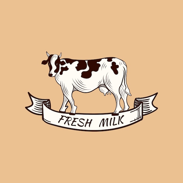 Vector Leche Vaca Vintage estilo ilustración banner leche fresca