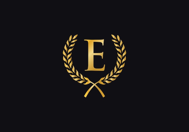 Vector de la letra E del logotipo de la corona de laurel