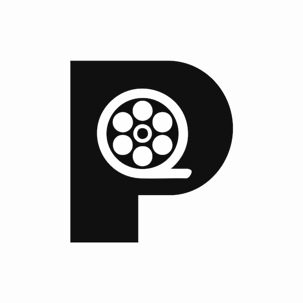 Vector de la letra P y el icono del logotipo del carrete de película