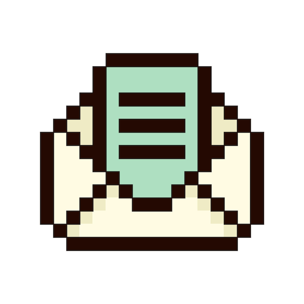 Vector de letra de píxel de 8 bits Sobre con letra en estilo pixel art Gráfico de computadora de la vieja escuela