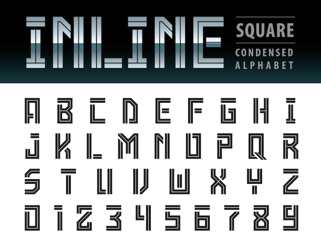 Vector de letras del alfabeto moderno cuadrado y números