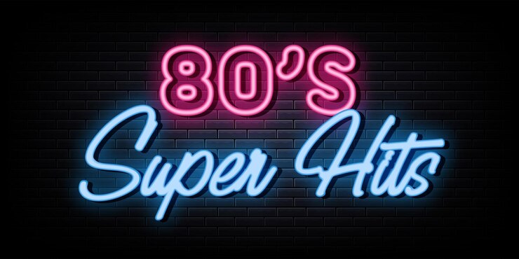Vector vector de letreros de neón de super hits de los 80